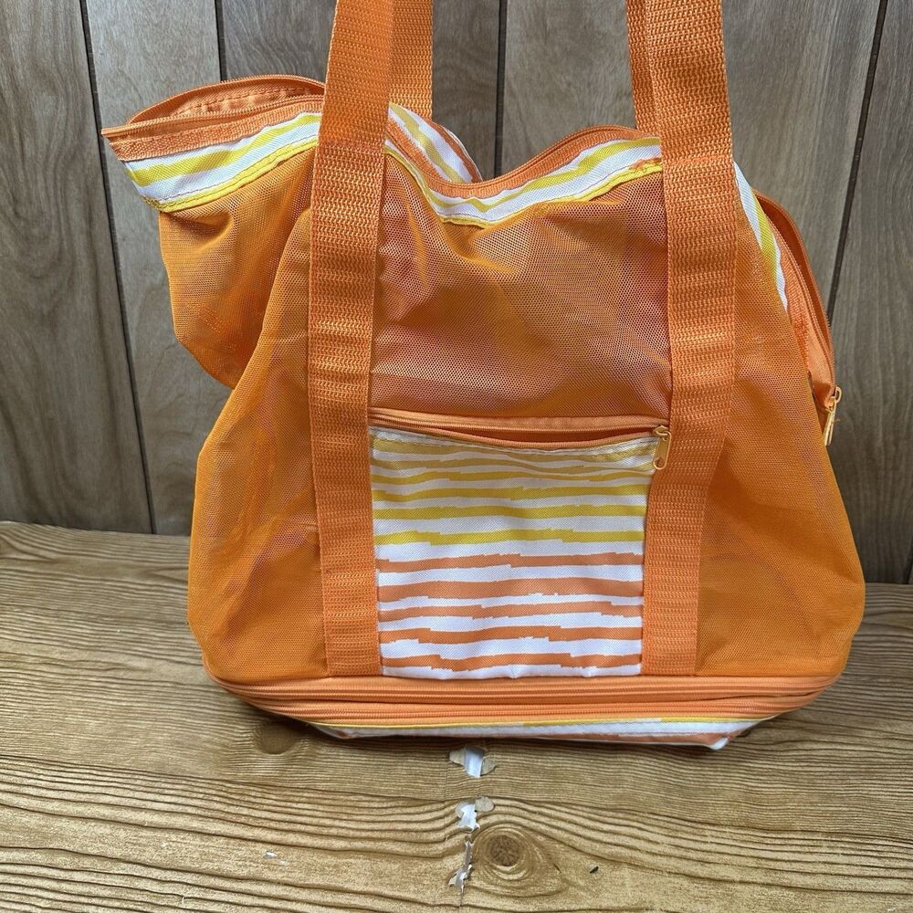 Sun Squad Beach Bag w/ Detachable Cooler & Waterproof Pocket Mesh Tote‎ 19x14